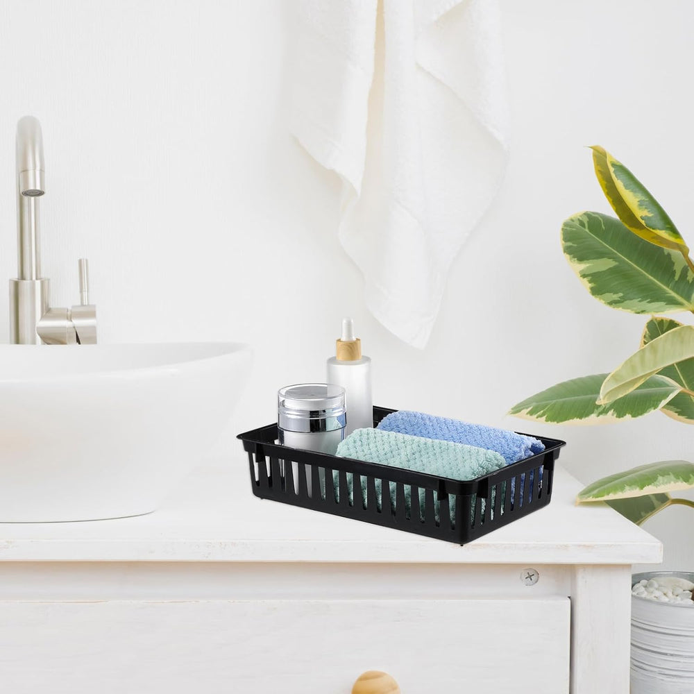 Wenqik 24 Pcs Plastic Storage Baskets for Classroom Organizing, Black