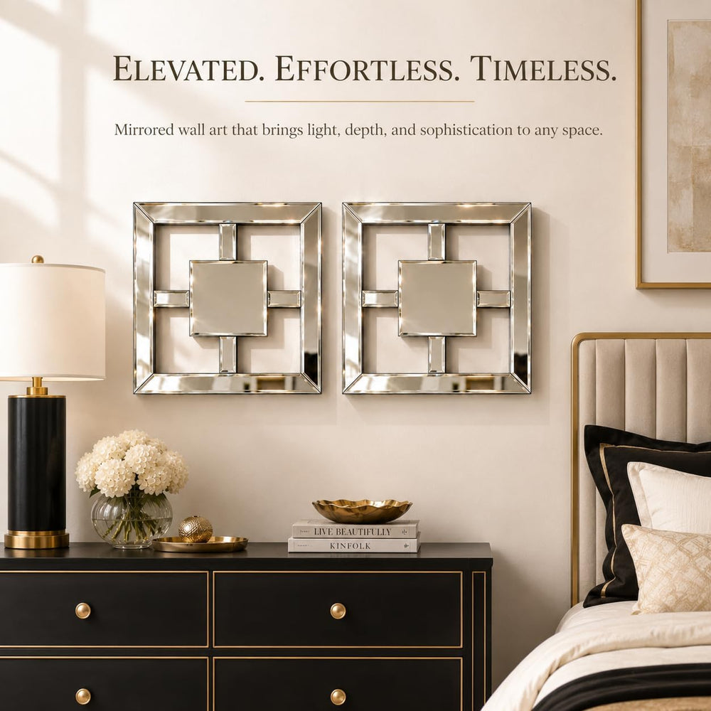 Square Decorative Wall Mirror 12 x 12 Inch, Silver Frameless Mirror Wall Deco...