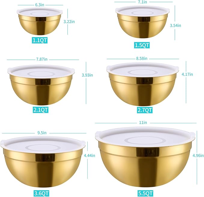 6 Piece Gold Mixing Bowls Set