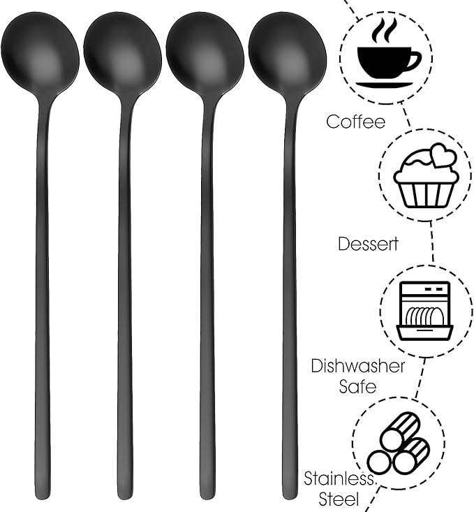 Gjinxi 4pc Satin Black Stainless Steel Coffee Spoons, 6.7 Inch Mini Teaspoons - Image 3