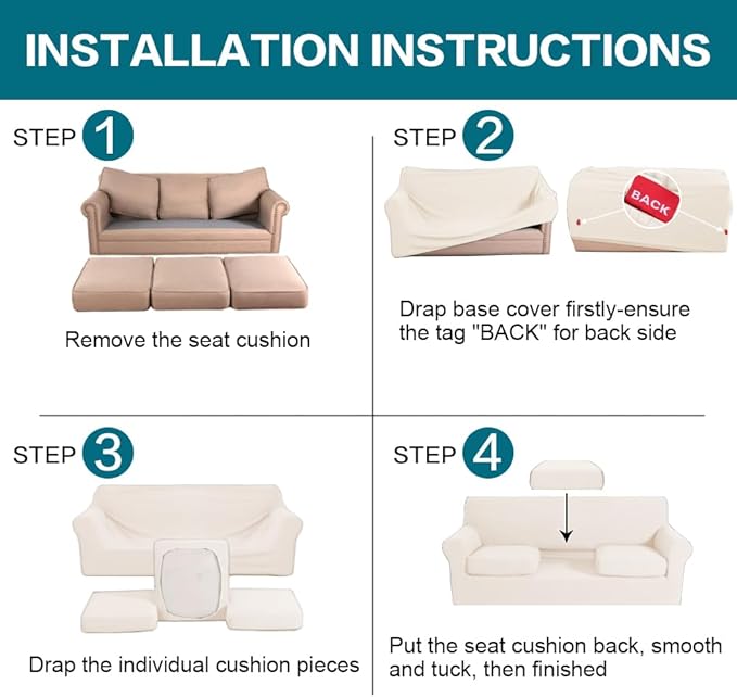 Turquoize 4 Piece Sofa Covers for 3 Cushion Couch Sofa Slipcover Soft Couch - Image 6