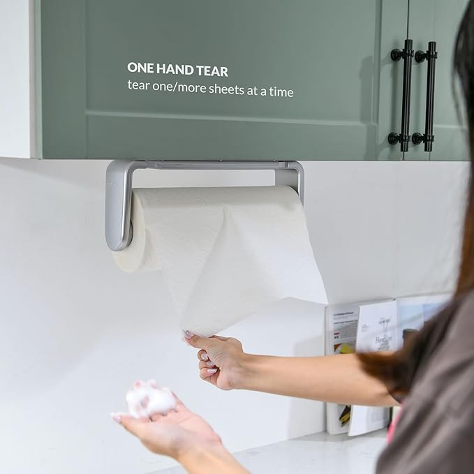 simpletome Paper Towel Holder Under Cabinet or Wall Mount ONE Hand Operation - Image 3