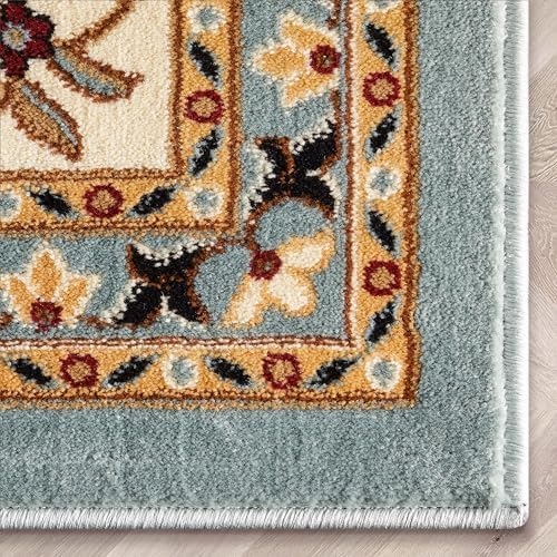 Well Woven Barclay Collection Sarouk Light Blue 8x10 Area Rug - for Living Ro...