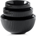 HASENSE Small Mixing Bowls of 3, Porcelain Ribbed Black Bowls 1.5/1/0.5 Qt by Hasense
