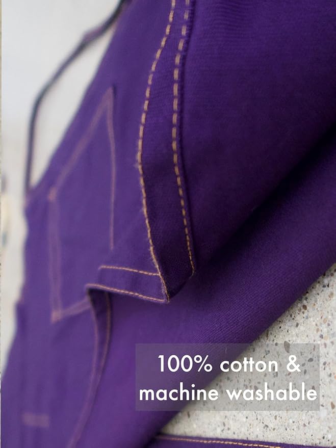 Deep Purple Split Leg Apron, Cotton Canvas Full Coverage Pottery Apron - Image 4