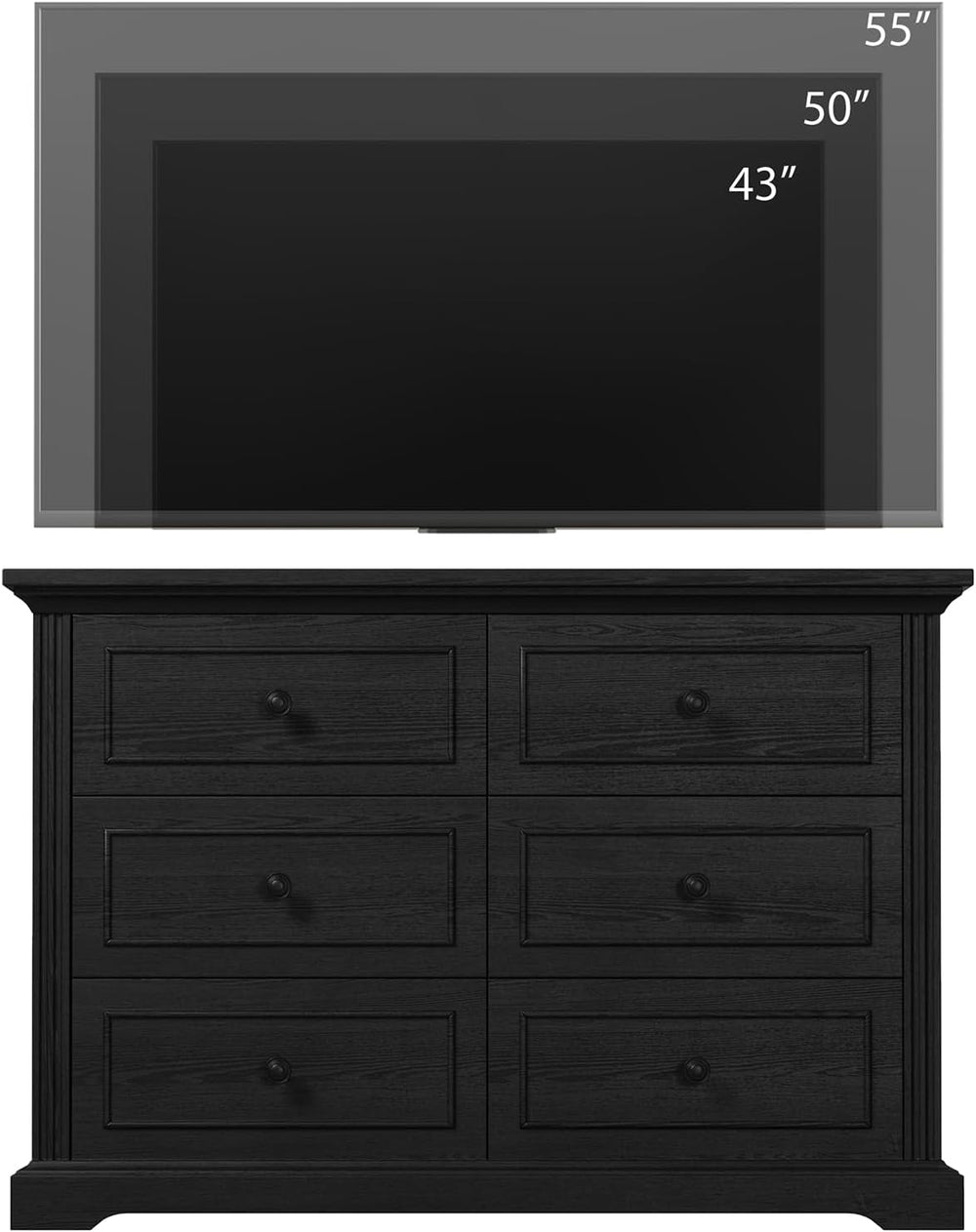 Farmhouse 6 Drawer Dresser for Bedroom, 47" Wide Wood Chest of Drawers w...