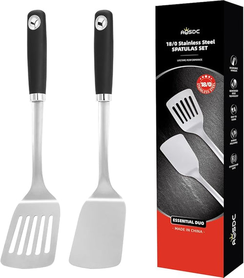 2 Pcs Stainless Steel Spatulas Set, 14.9 Silver Slotted Turner, Solid Turner by Unknown