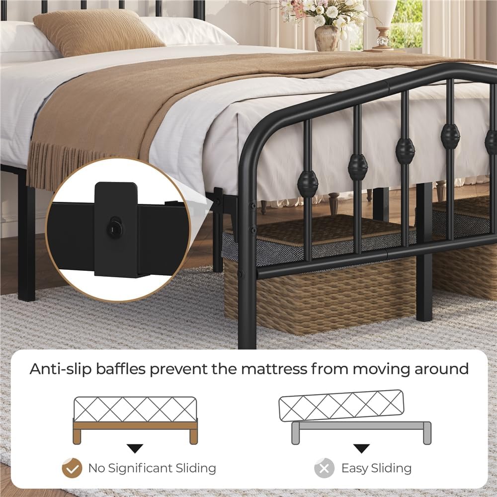 Yaheetech Full Metal Bed Frame with Victorian Vintage Headboard, Black