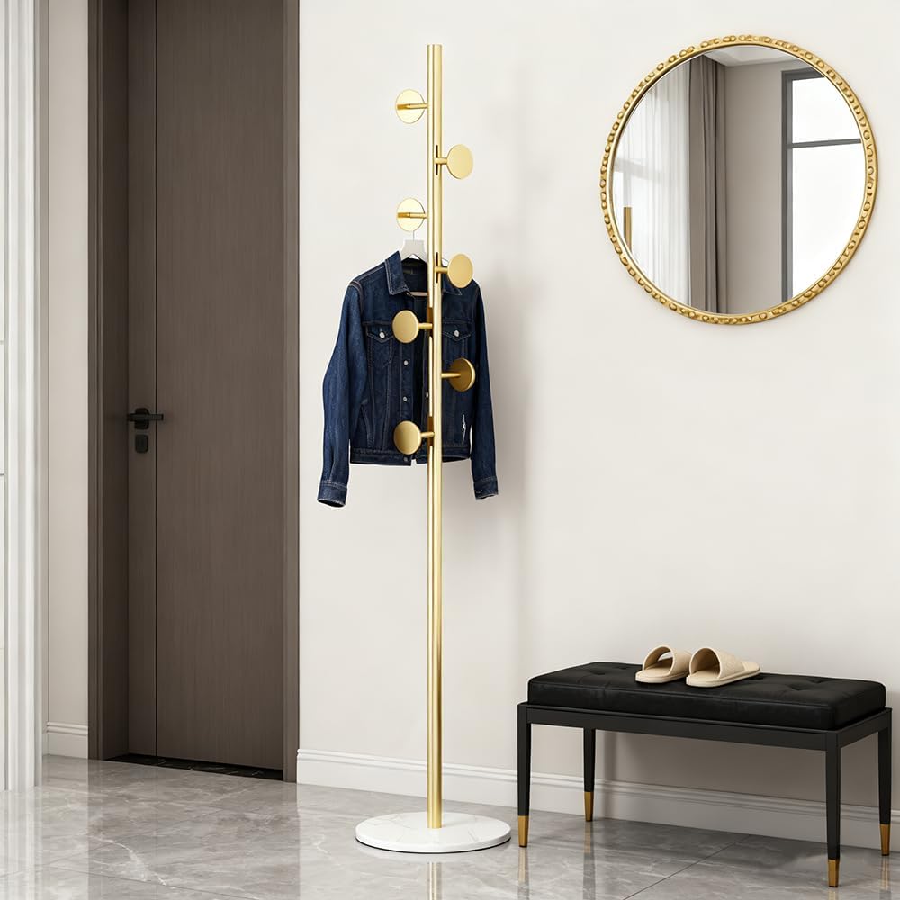 Coat Rack Freestanding with Marble Rock Slab Base, Heavy Duty Sturdy Stable M...