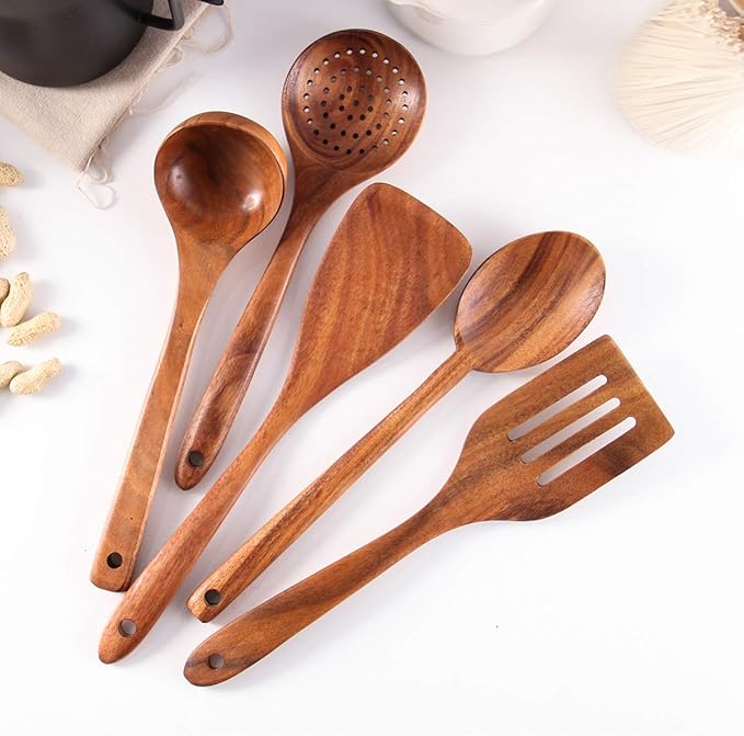 6Pcs Wooden Spoons for Cooking, Wood Kitchen Utensil Set - Image 3