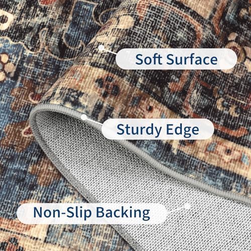 GarveeHome 9x12 Area Rug for Living Room Washable Vintage Rug Blue&Brown