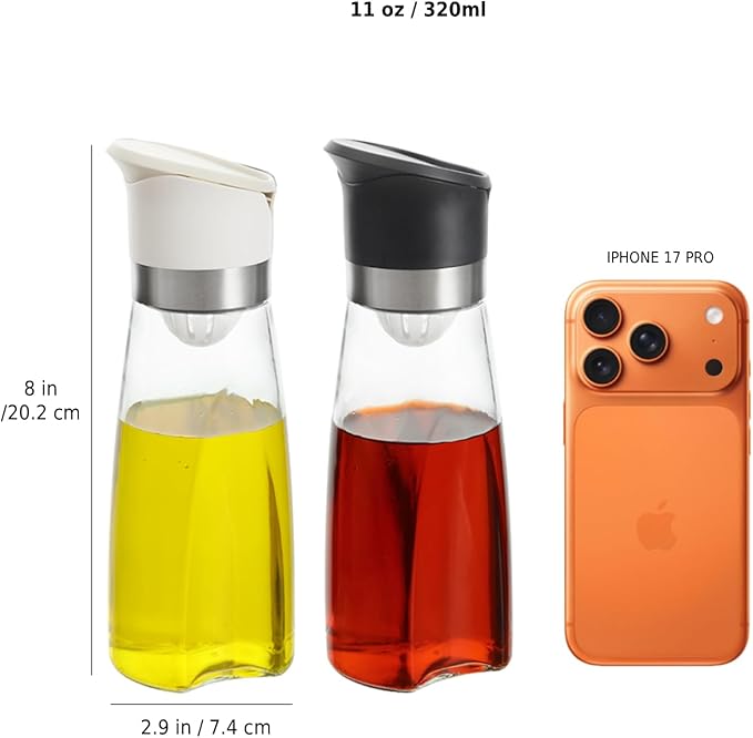 Premium Glass Olive Oil and Vinegar Dispenser Bottles Set, 2-Piece 11oz Kitchen - Image 2