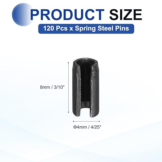 MECCANIXITY 120Pcs Slotted Split Roll Pins 4/25 Inch Dia. 3/10 Inch Length 65Mn - Image 2