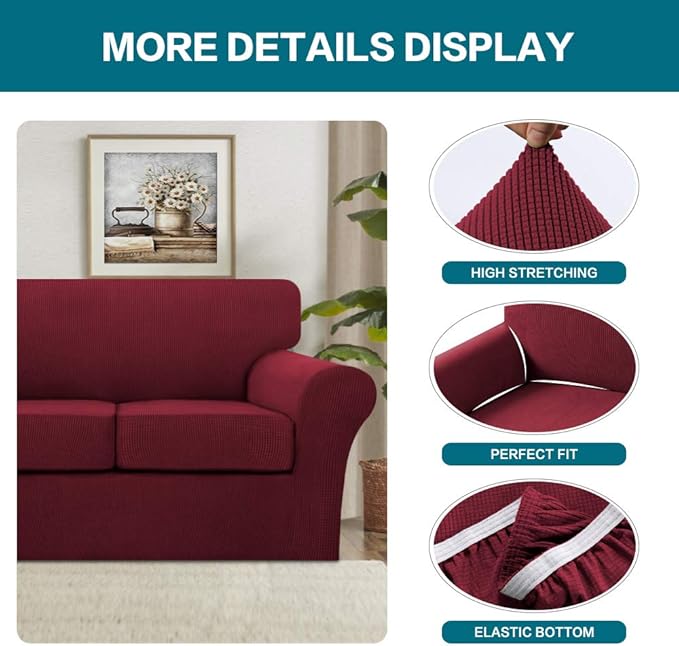 Turquoize 3 Piece Sofa Covers for 2 Cushion Couch Sofa Slipcover Soft Couch - Image 4