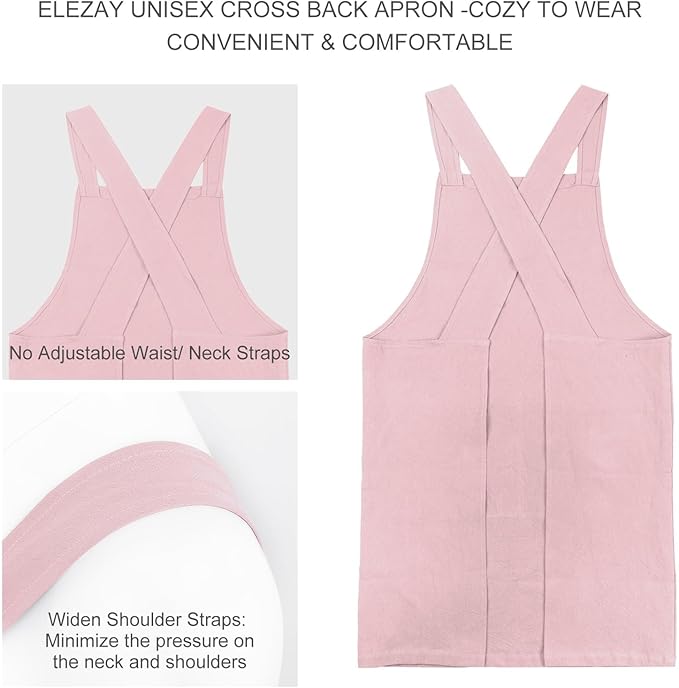 ELEZAY Aprons for Women with Pockets Plus Size Comfort Cross Back No Tie Cotton - Image 2