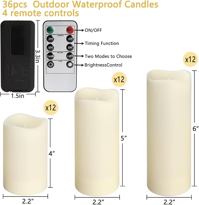 36-Pack Flickering Flameless Candles with Remote Control - LED Fake Candle Pe...