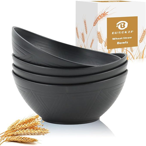 65 OZ Large Salad Bowls, Unbreakable Wheat Straw Bowls Set 4 PCS, Large Plastic by BUSOKIP