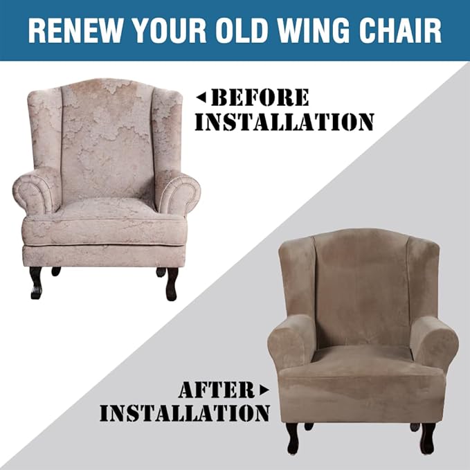 H.VERSAILTEX Wingback Chair Covers Velvet Plush Wing Chair Slipcover 1 Piece - Image 7