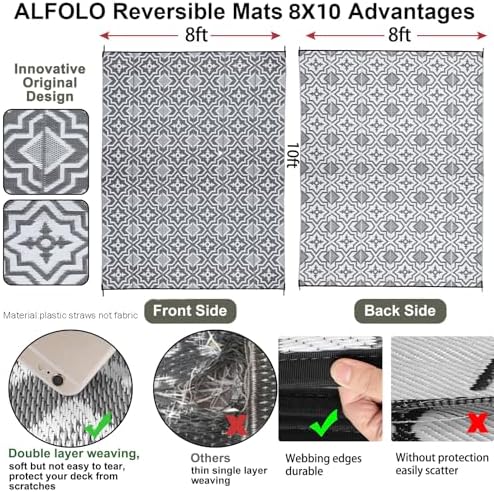 Alfolo Outdoor Rug for Deck 8x10 Waterproof,Outdoor Plastic Straw Camping Rug...