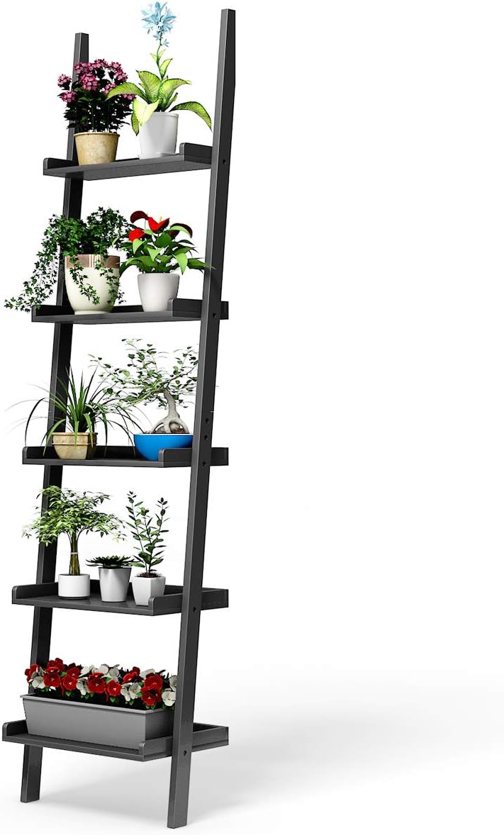 Tangkula Ladder Shelf, 5-Tier Multifunctional Modern Wood Plant Flower Book D...