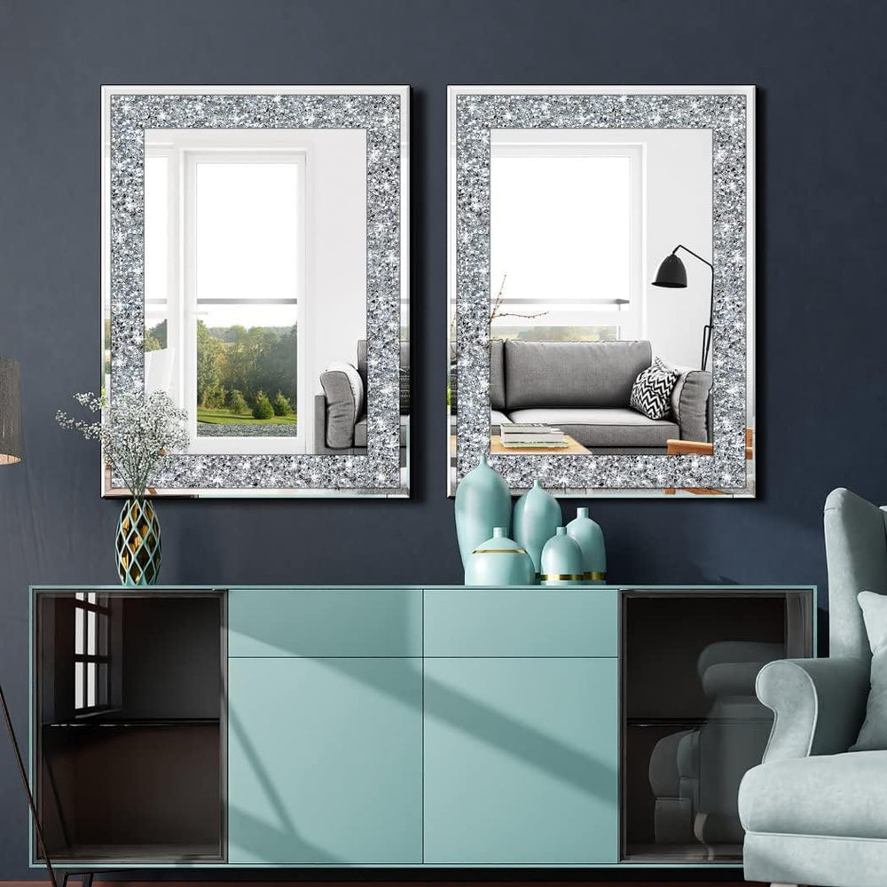 QMDECOR Crystal Crush Diamond Rectangle Silver Mirror for Wall Decoration 24x...