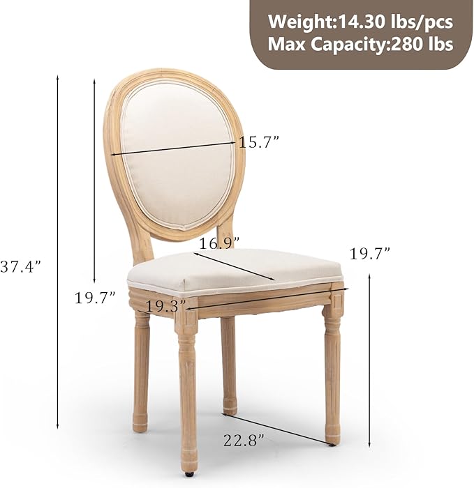Upholstered Dining Chairs Set of 2 French Country Oval Fabric Back Kitchen Si...