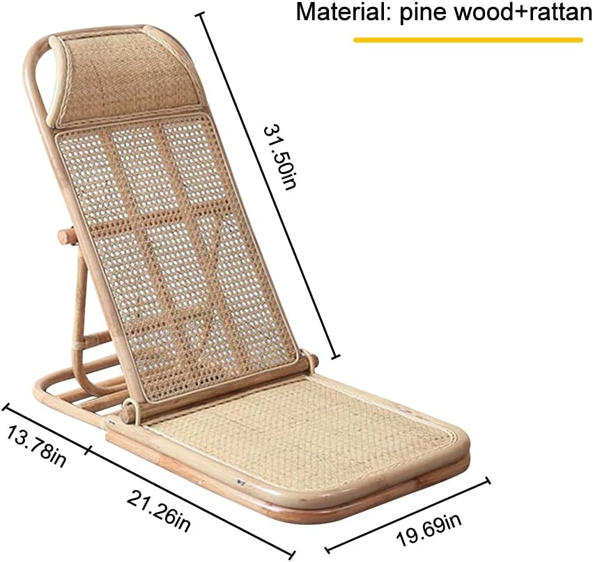 4-Gear Adjustable Folding Rattan Floor Chair Foldable Beach Chair Lazy Floor ...
