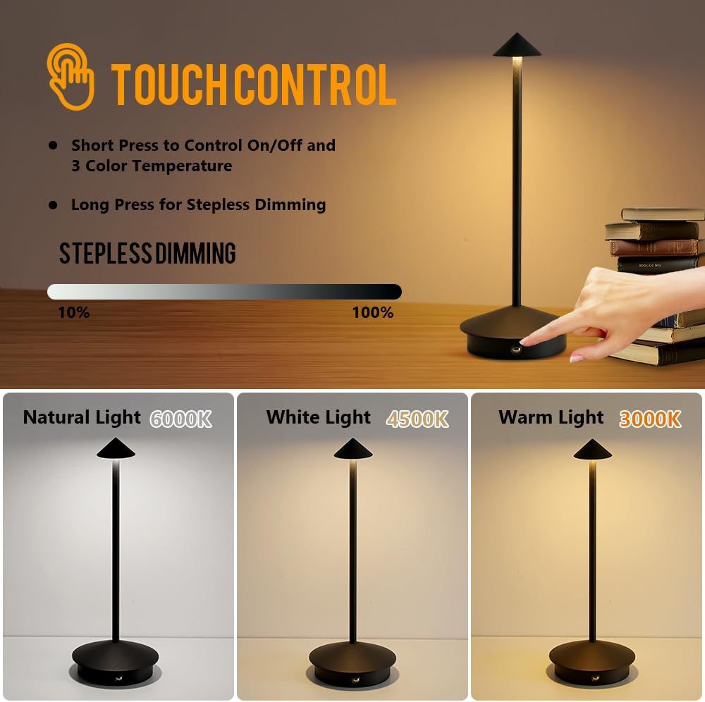 2 Pack LED Rechargeable Cordless Table Lamps,Portable Outdoor 5000mAh Battery...