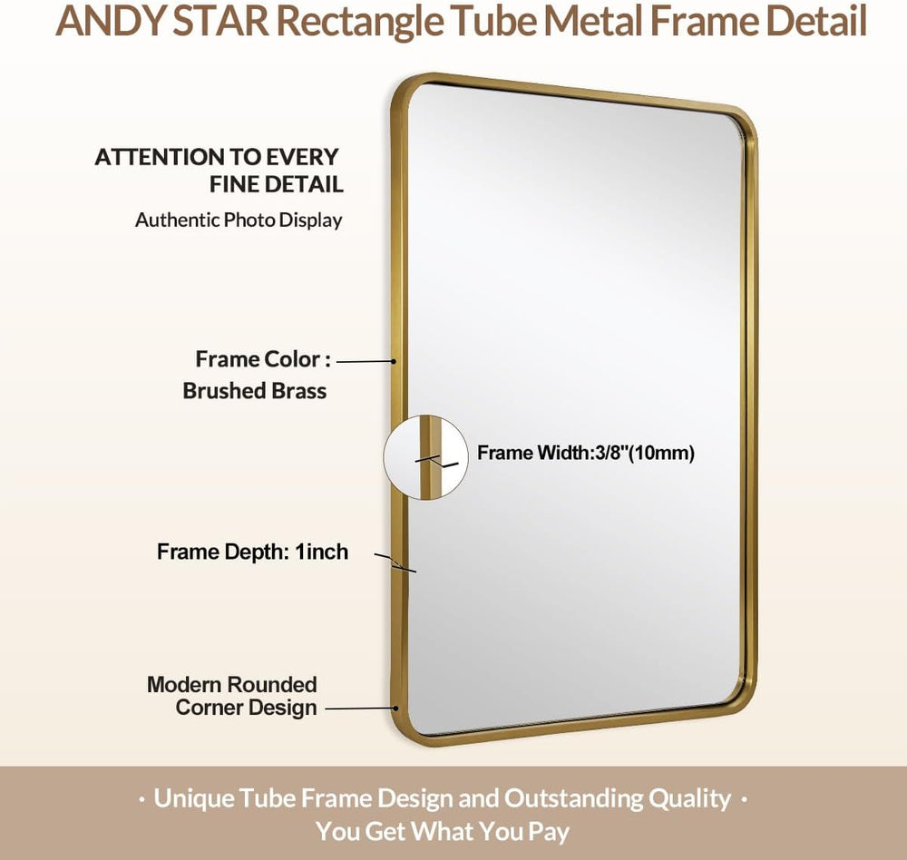 ANDY STAR Brushed Gold Mirror 40''X30'', Gold Bathroom Mirror...