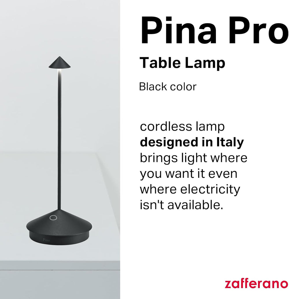 Zafferano, Pina Pro, Rechargeable Cordless Lamp, Black