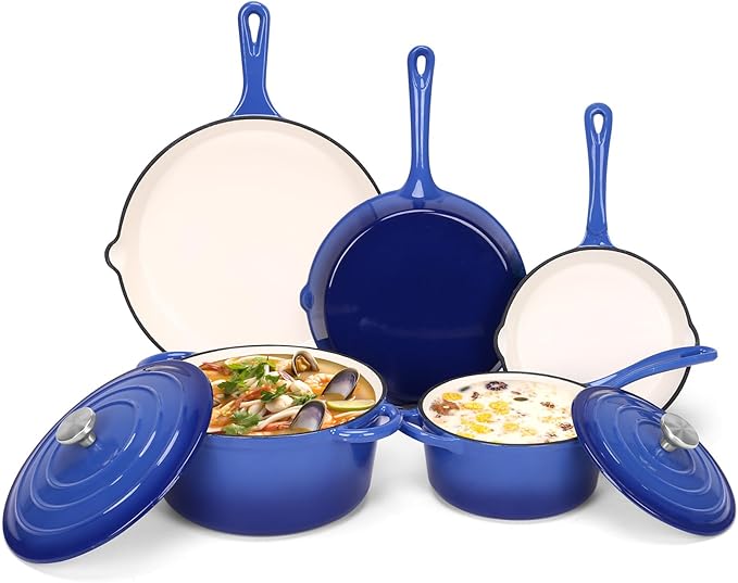 QuliMetal Enameled Cast Iron Cookware Set, Frying Pan, Saucepan & Dutch Oven by QuliMetal