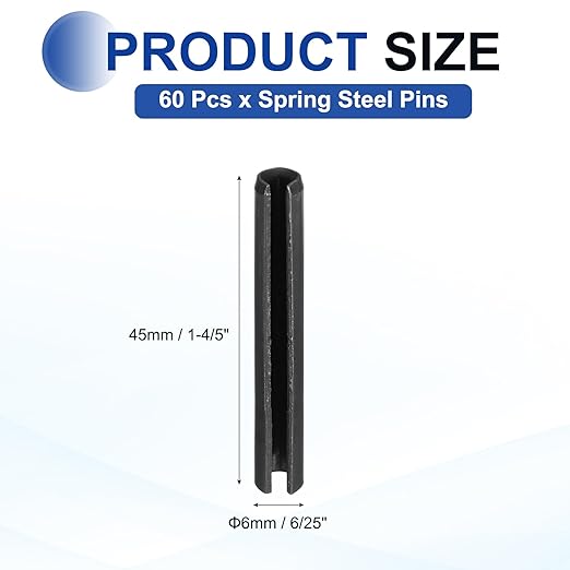 MECCANIXITY 60Pcs Slotted Split Roll Pins 6/25 Inch Dia. 1-4/5 Inch Length 65Mn - Image 2