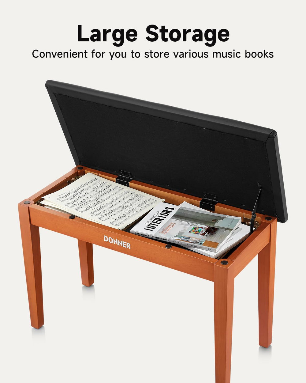 Donner Duet Piano Bench with Storage, Solid Wooden Keyboard Bench Piano Bookc...