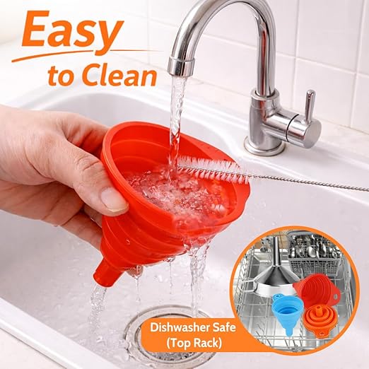 No Spill Kitchen Funnel Set, Food Grade 3 Collapsible Silicone Funnels & 1 - Image 6