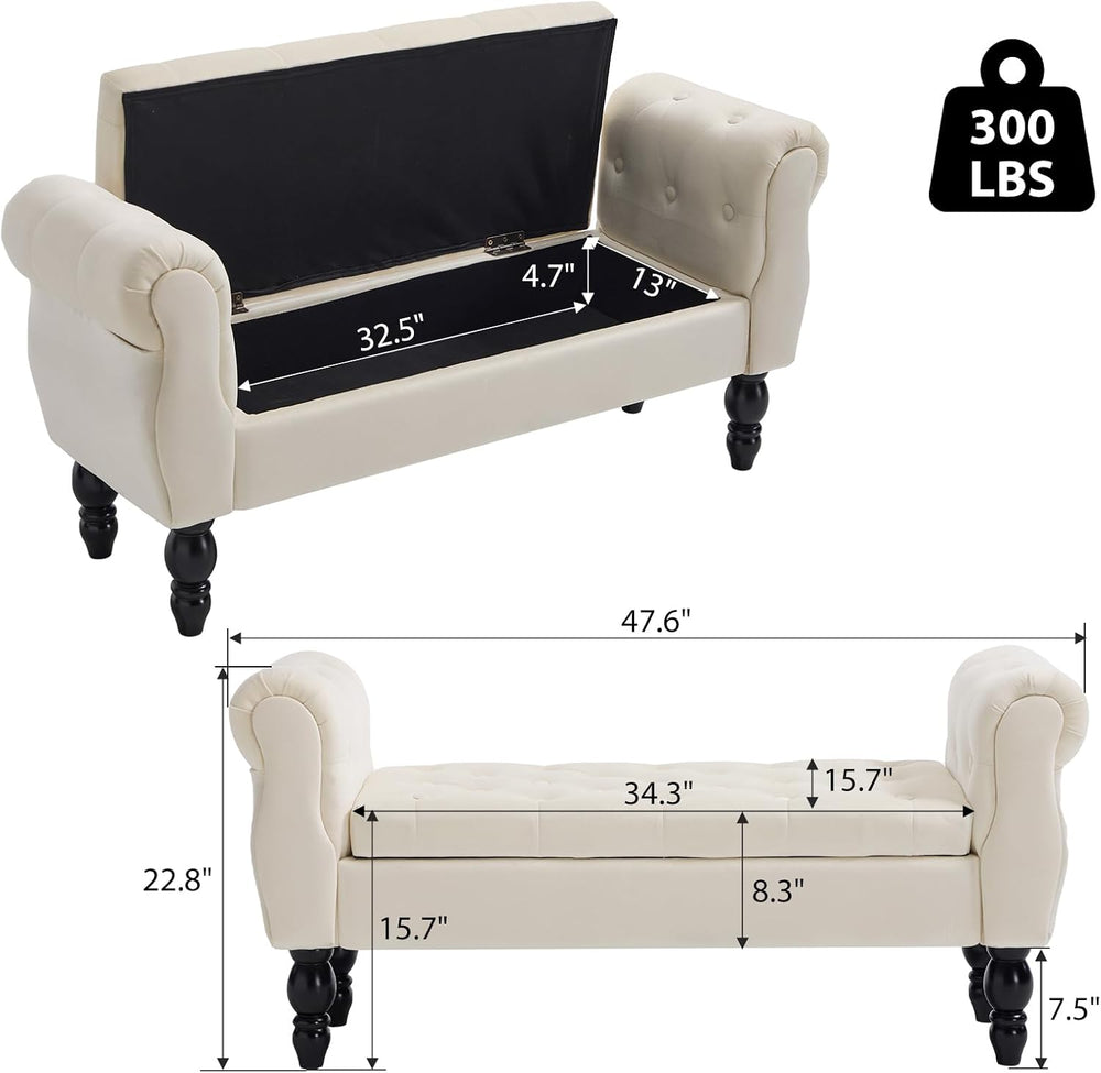 48'' Storage Bench for End of Bed, Modern Bedroom Bench with Arms Uph...