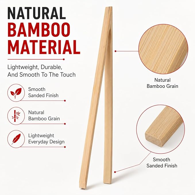 HIC Toast Tongs, Natural Bamboo - Image 6