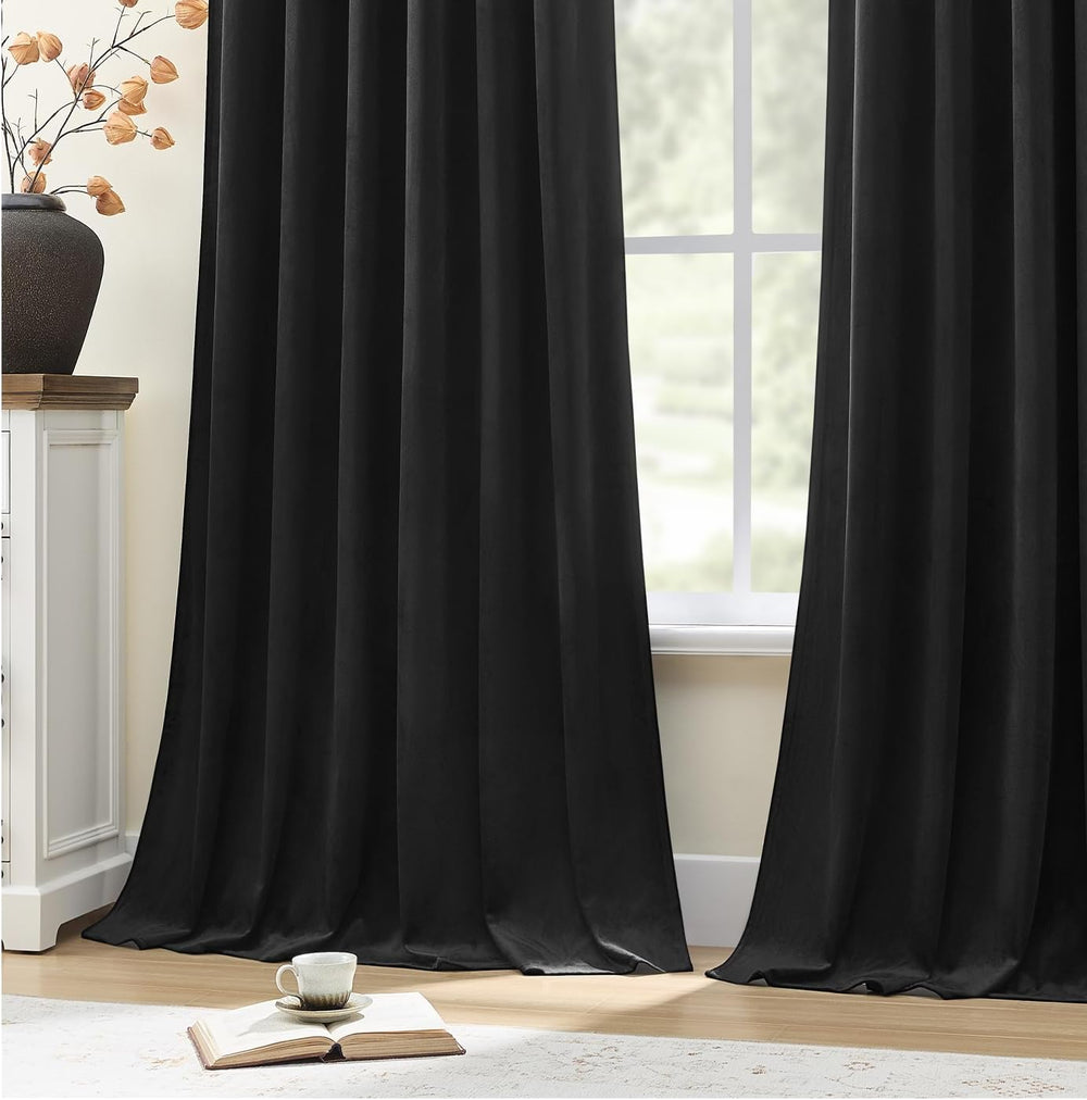 Black Curtains Blackout Velvet 84 Inch Long for Bedroom Living Room