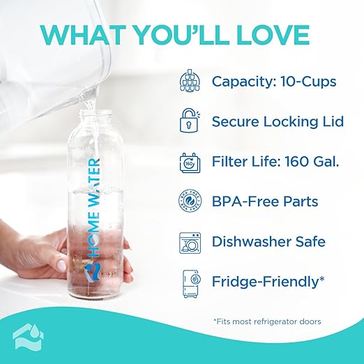 HOMEWATER 10-Cup Pitcher Filter – BPA-Free, High-Capacity 2.4L Fast-Flow Carbon - Image 3