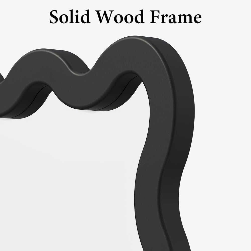24x36 Black Wavy Bathroom Wall Mirror, Solid Wood Frame for Vanity