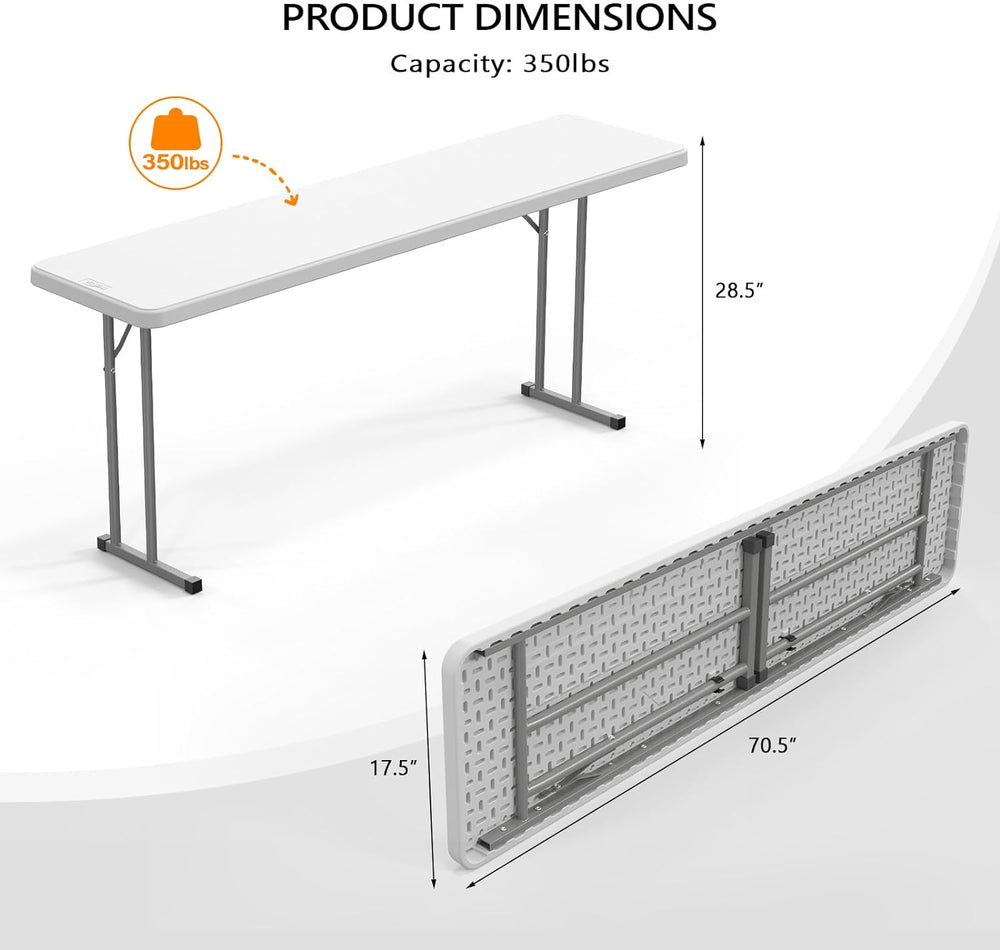 VINGLI 6 FT Narrow Folding Table,Premium Quality HDPE Material and Sturdy Met...