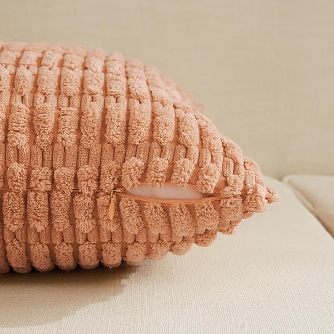 Fancy Homi 4 Packs Peach Decorative Throw Pillow Covers 18x18 Inch - Image 3