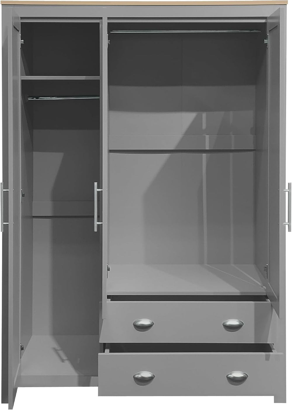 3 Doors Armoire Wardrobe Closet with 2 Drawers, 67.9" H Wooden Closet Wa...