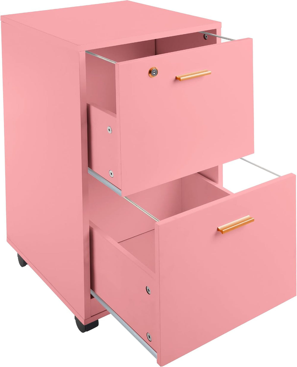 Lavish Home 2-Drawer Wooden File Cabinet with Lock, Pink, 16” x 27” | Rolling...
