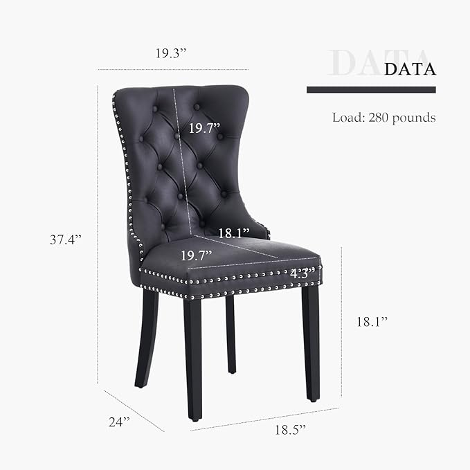 Leather Dining Chair Set of 4, Dining Room Chairs with Nailhead Ring Pull Tri...