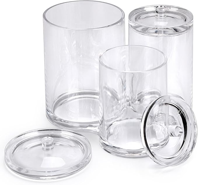 Hipiwe Clear Acrylic Cotton Swab Holder Preminm Quality Round Container Cotton - Image 5