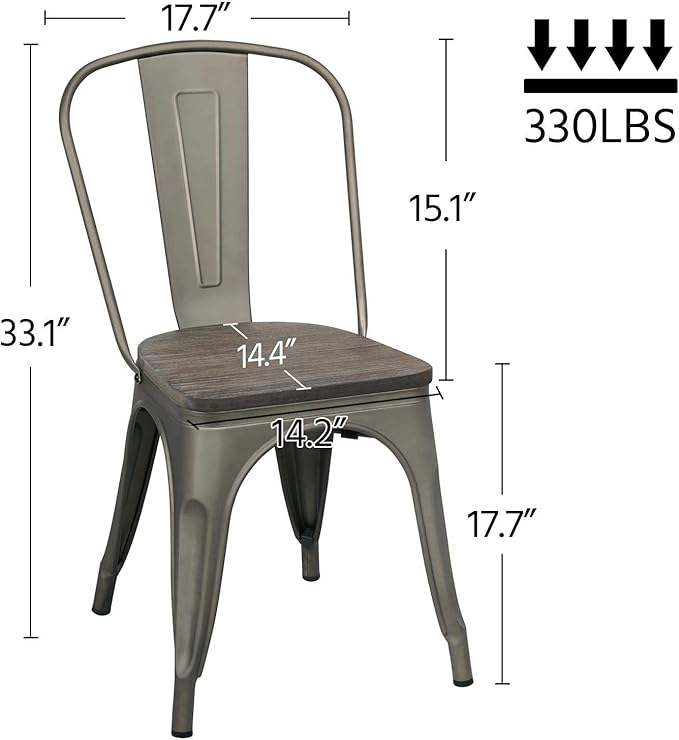 Yaheetech Metal Dining Chairs Set of 4, Industrial Stackable Kitchen Chairs w...