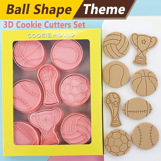 Ball Shape Cookie Cutters Set, 8-PCS 3D Football, Basketball, Volleyball - Image 6