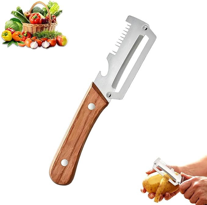 Multi-Functional Vegetable Peeler, 3 in 1 Multi Functional Wooden Handle Peeler by Unknown