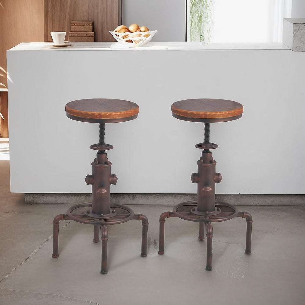Topower Antique Vintage Industrial Barstool Solid Wood Water Pipe Fire Hydran...