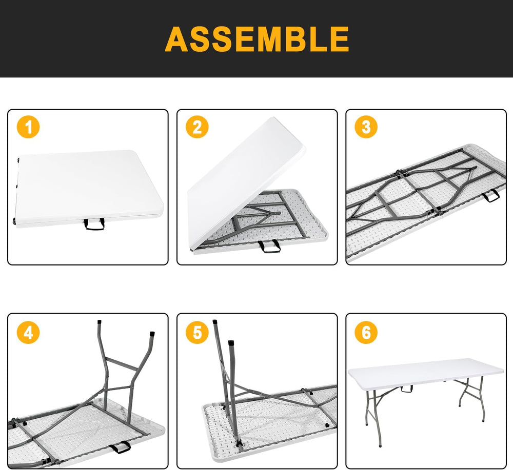 70.8" W X 29" D X 29" H - 6 ft Folding Table White Portable He...